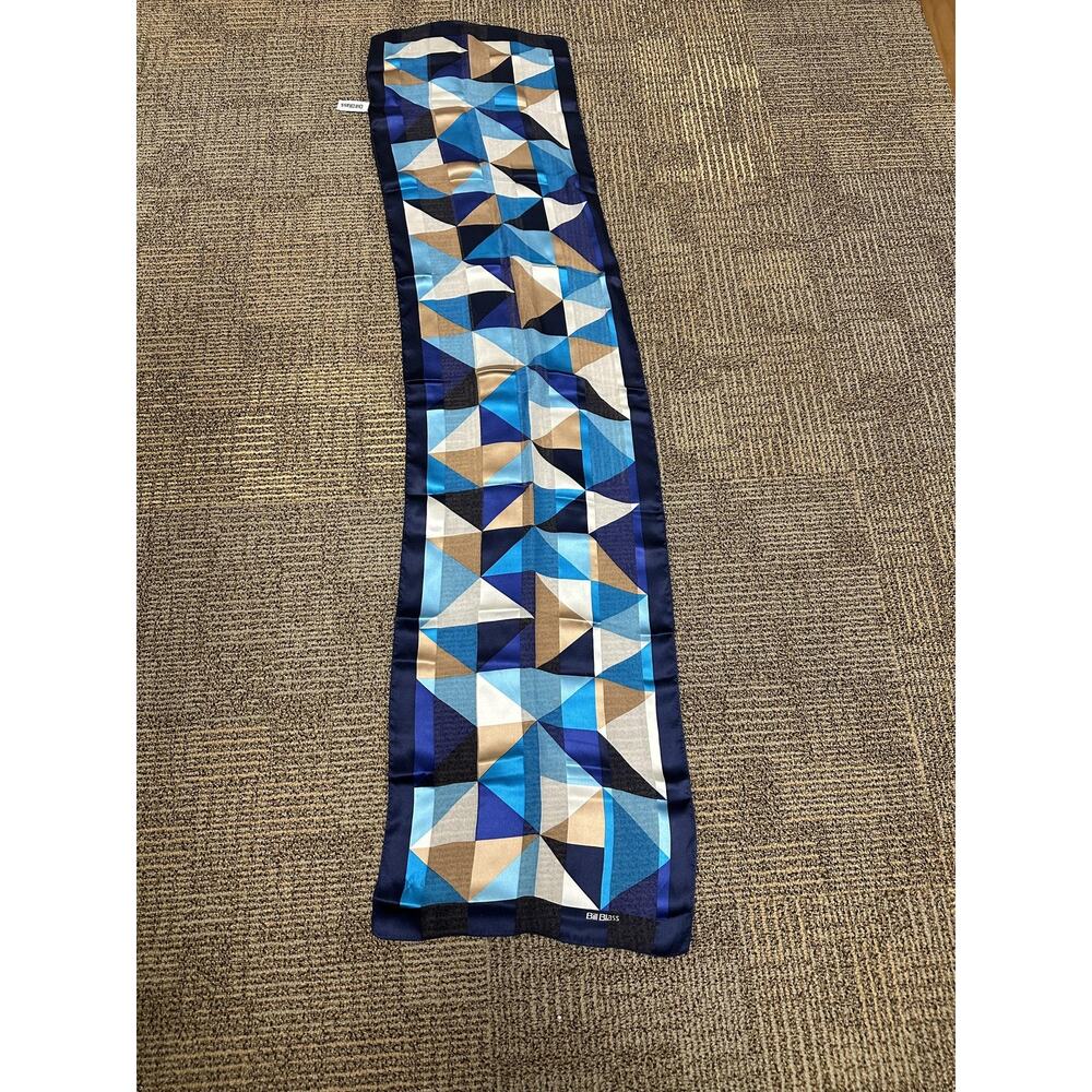 Bill Blass Silk Scarf Womens One Size Blue Geometric Oblong Long Rectangle